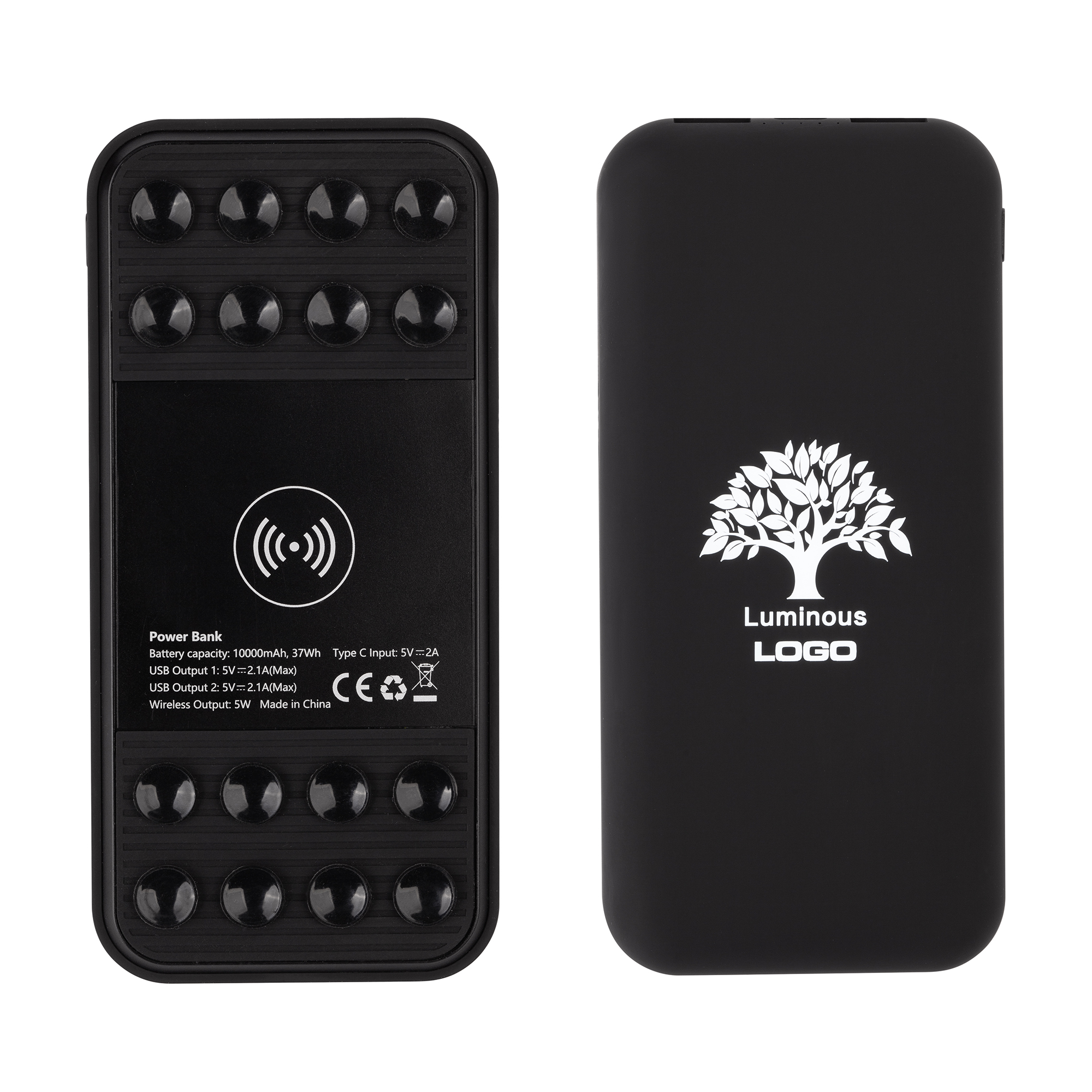 Беспроводное зарядное устройство "Sticky SOFTTOUCH", 10000 mAh с подсветкой логотипа и присосками-0
