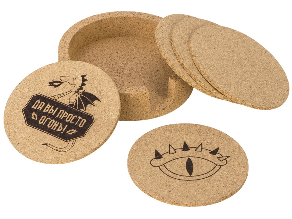 Набор костеров из пробки на подставке из пробки Krock (гравировка)-0