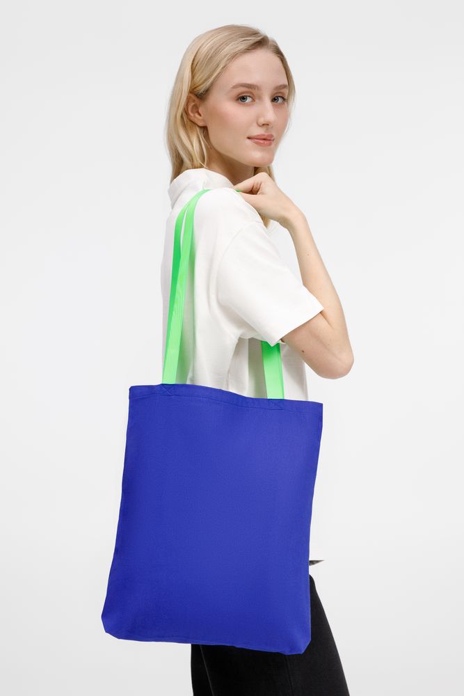 Шопер B4, синий с зелеными ручками-1