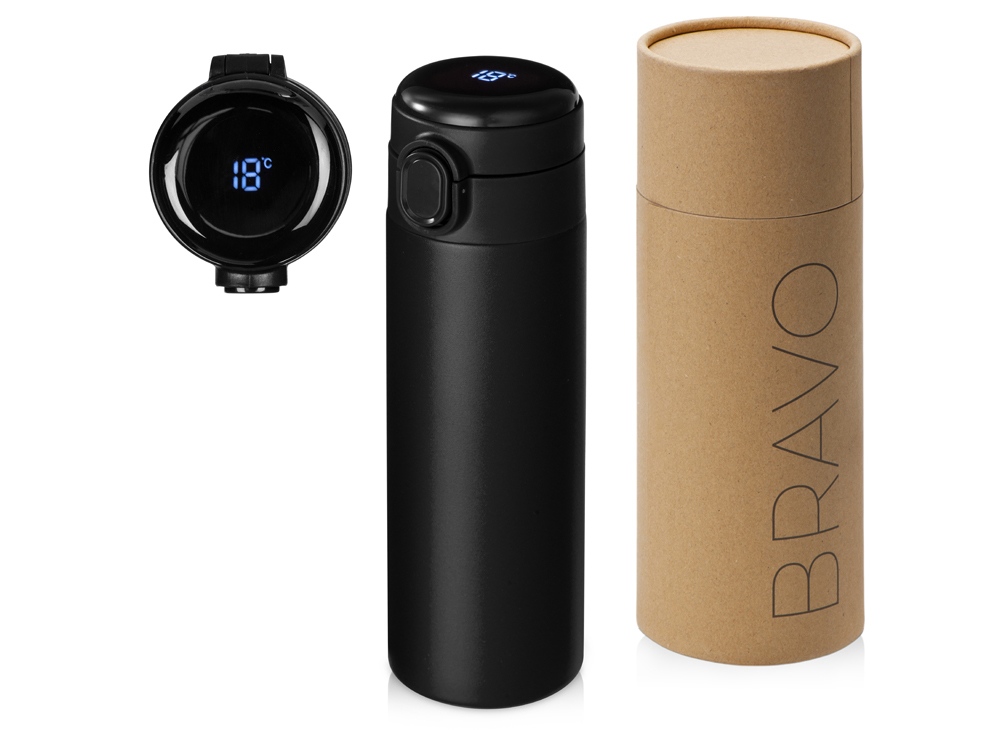 Вакуумная термокружка Waterline с медной изоляцией Bravo, 400 мл, тубус, черный-0