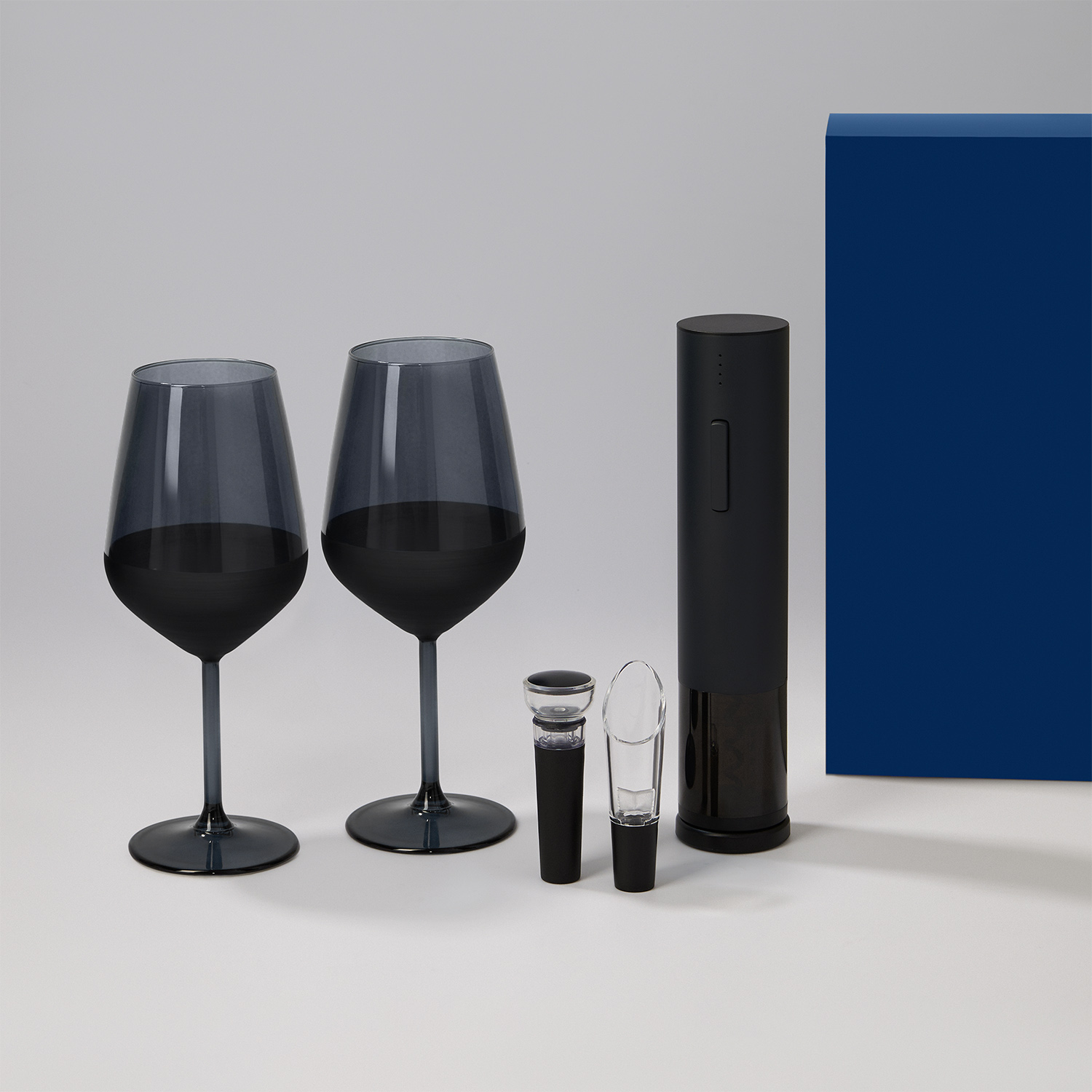 Подарочный набор 2 бокала для вина Black Edition + набор для вина Sacramento в синей коробке-0