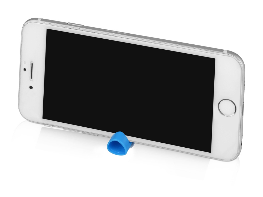 Ручка пластиковая шариковая трехгранная Nook с подставкой для телефона в колпачке, голубой/белый-5