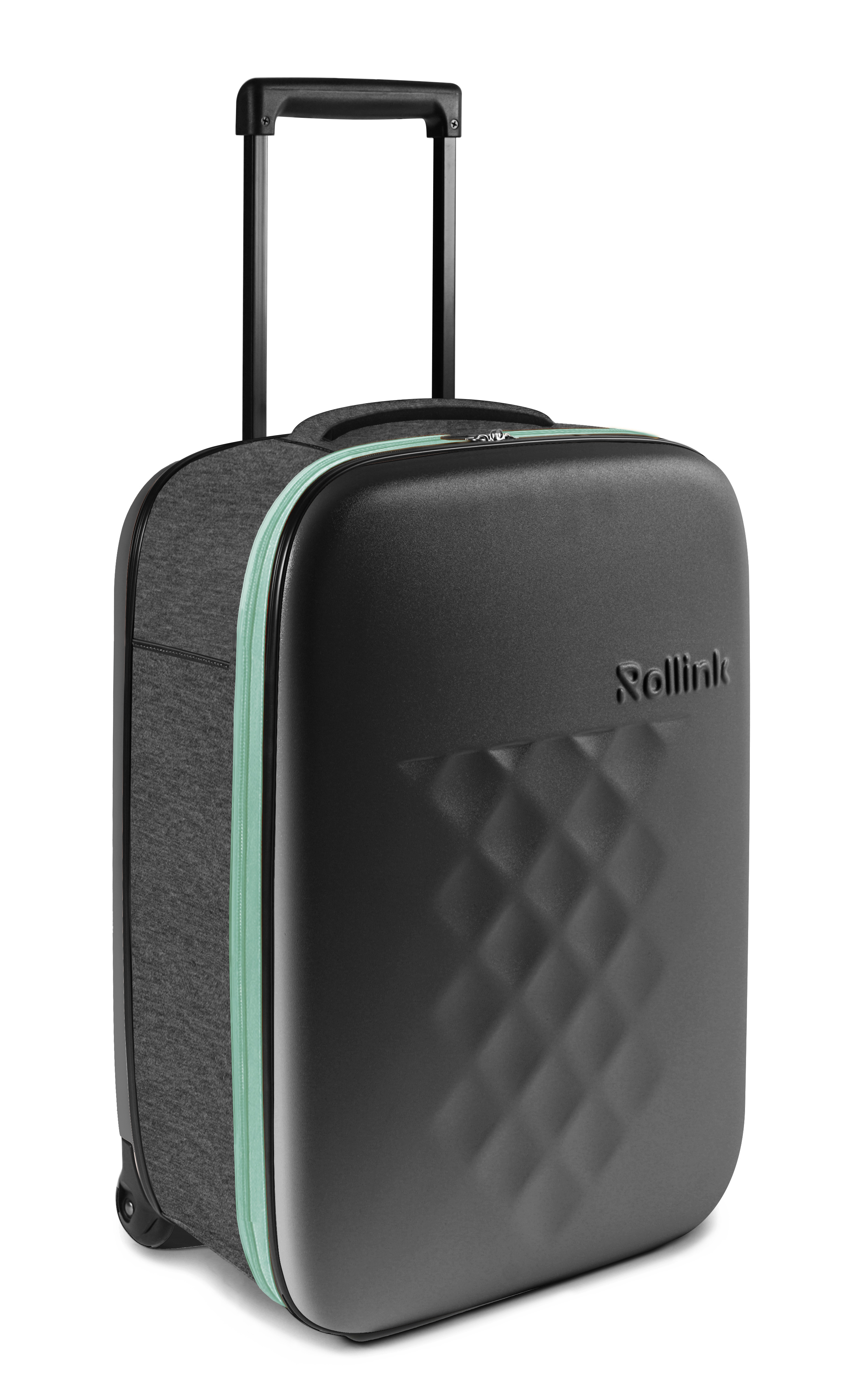 Чемодан складной Rollink Earth 55x40x20 см, 2 колеса, черный/зеленый-3