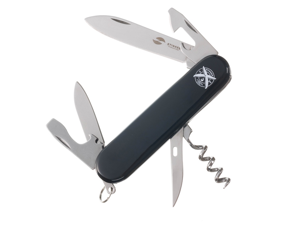 Нож перочинный Stinger, 90 мм, 11 функций, материал рукояти: АБС-пластик (черный)-0