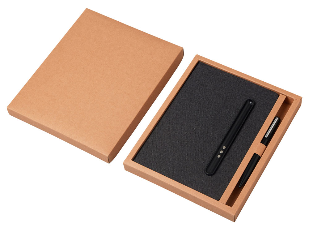 Набор блокнот А5 с магнитным держателем для ручки и подставкой для телефона и металлической шариковой ручкой NotaBene, черный-11