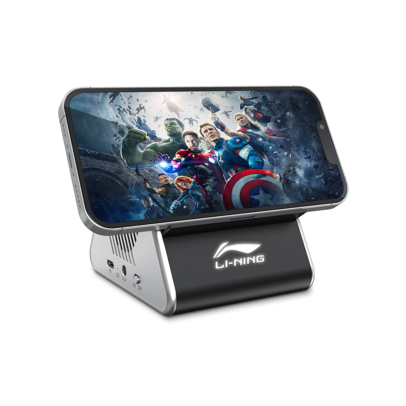 Колонка Dorn с беспроводной зарядкой и подсветкой гравировки, Черный-6