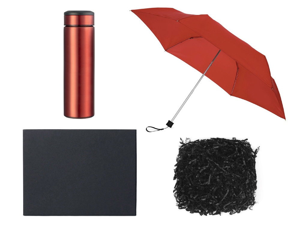 Подарочный набор с зонтом и термосом, красный-0