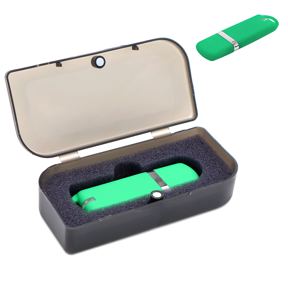 Флешка Shape с покрытием Софт Тач в футляре, Зелёный-0