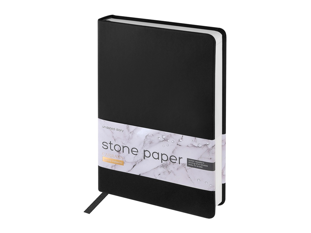 Ежедневник с каменной бумагой недатированный А5 Carrara, черный-0