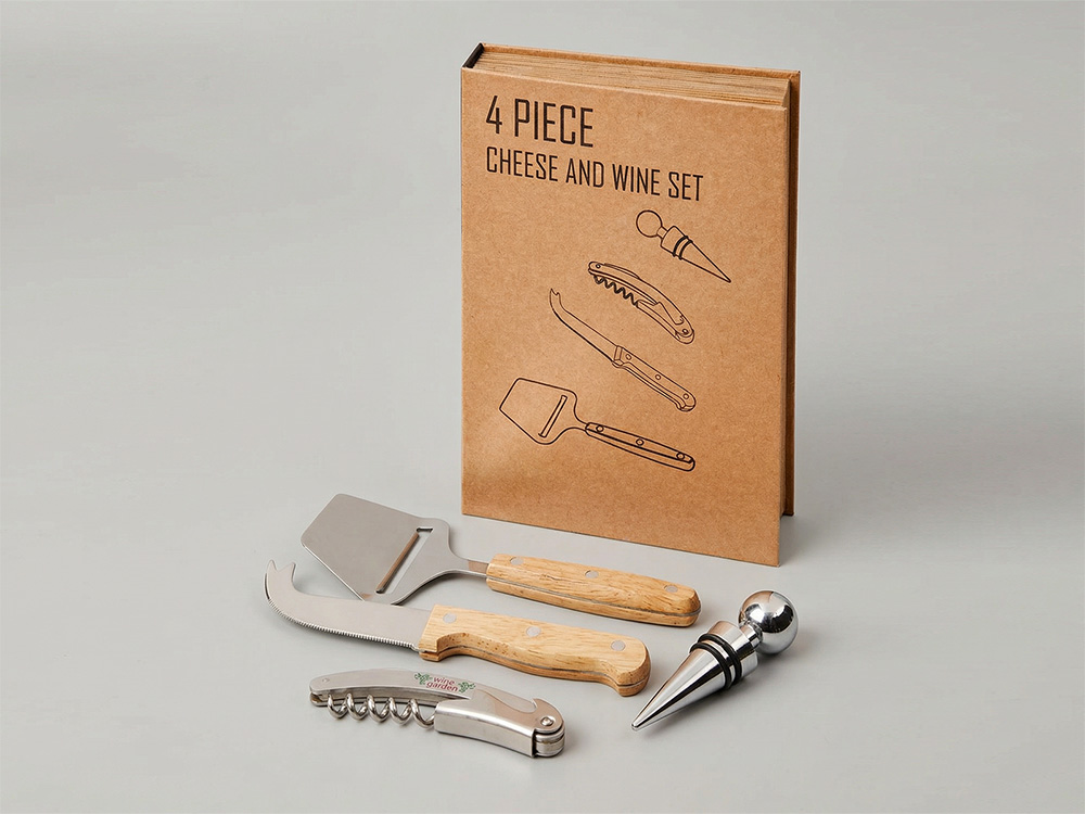 Подарочный набор для вина и сыра Reze из 4 предметов, натуральный-0