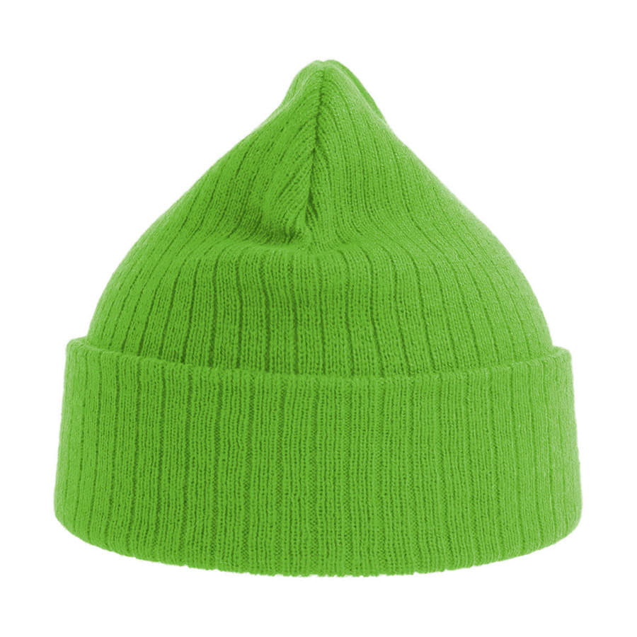 Шапка вязаная RIO с отворотом из материала rPET/рециклированного полиэстера, ярко-зелёный-2