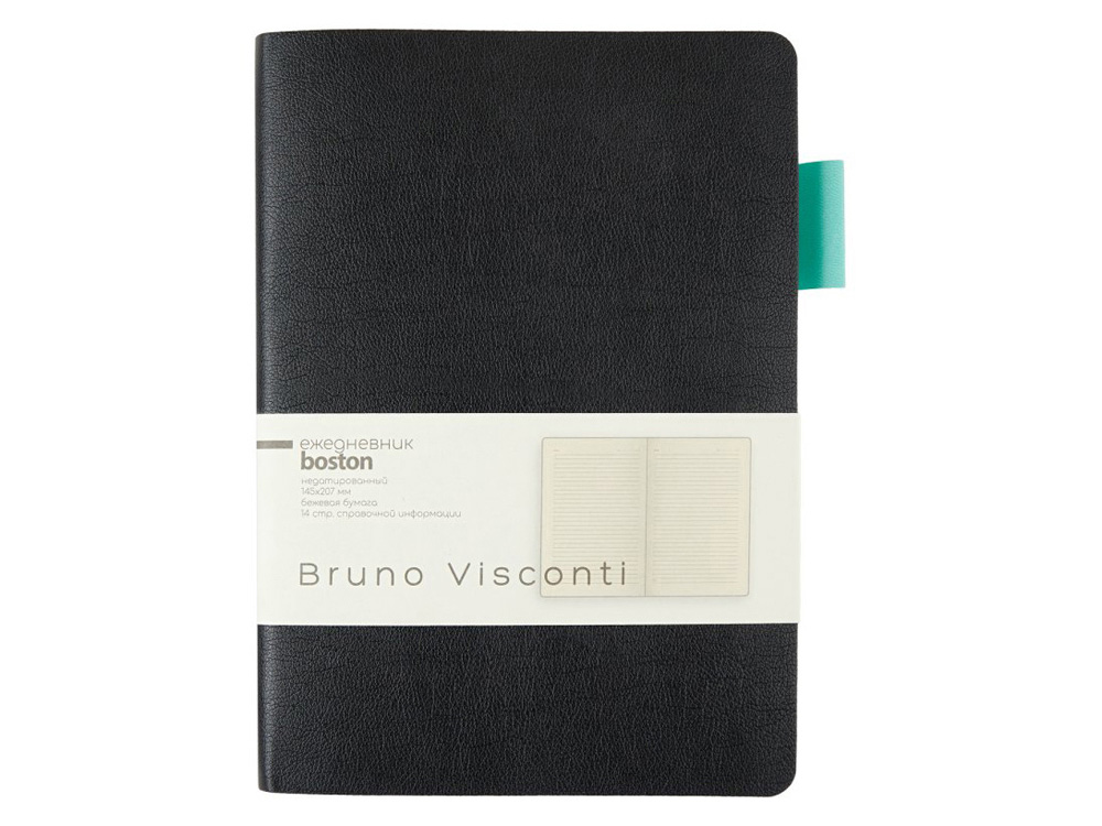 Ежедневник недатированный А5 Boston, черный (бирюзовый обрез)-1