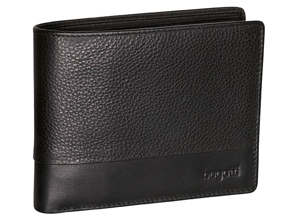 Портмоне BUGATTI Atlanta, чёрное, натуральная воловья кожа, 12,5х2х9,7 см-0
