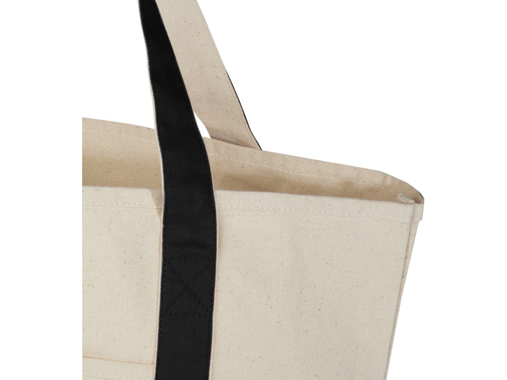 Sam эко- сумка из переработанного хлопка, сертифицированного согласно GRS, плотностью 320 г/м² - сплошной черный / Натуральный-5