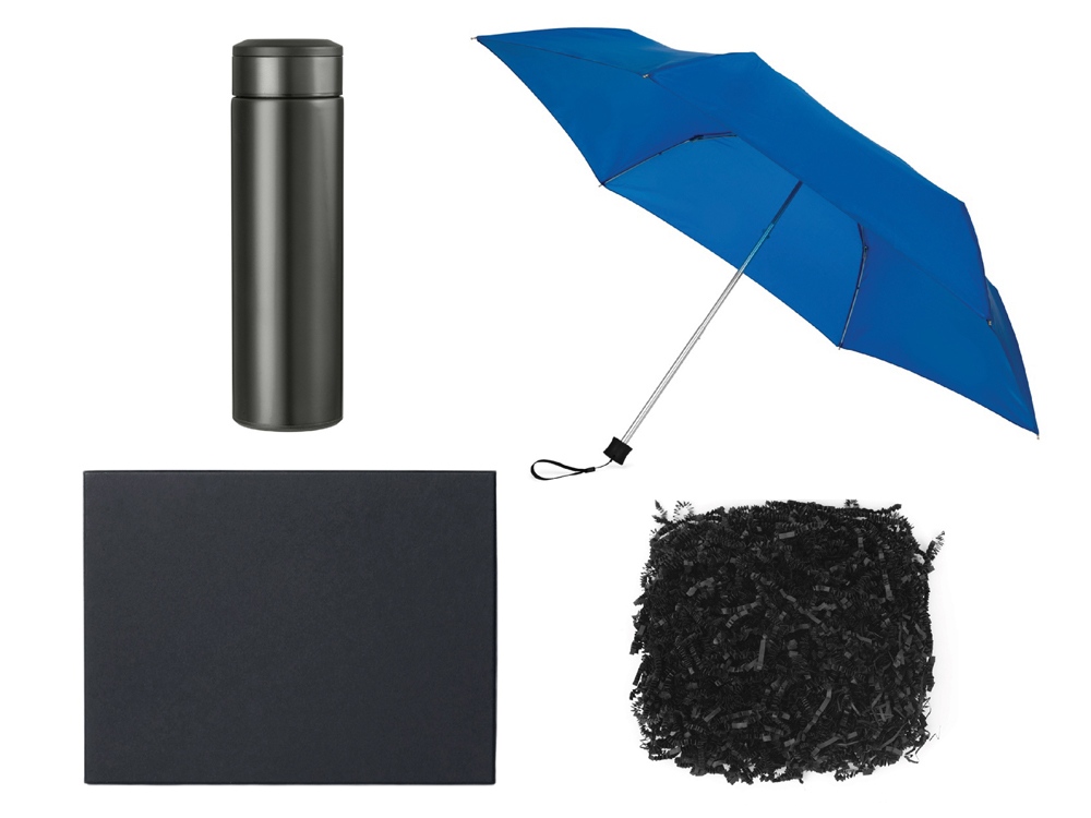 Подарочный набор с зонтом и термосом, синий-0