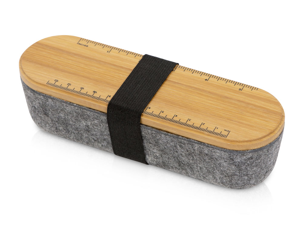 Пенал с линейкой и подставкой для телефона из бамбука Haruki, серый-0