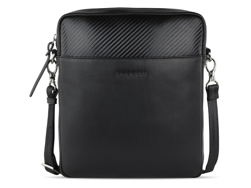 Сумка наплечная мужская BUGATTI Comet, чёрная, воловья кожа/полиэстер, 23,5х5х26 см-1