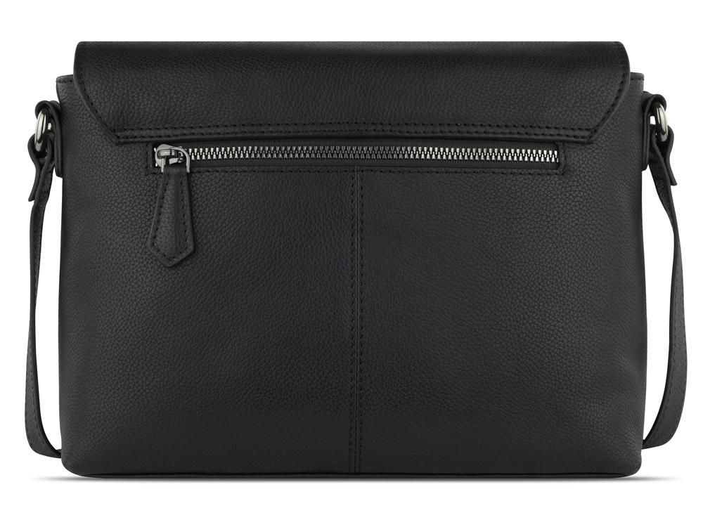 Сумка наплечная женская BUGATTI Bella, чёрная, воловья кожа/полиэстер, 25х8х20 см-6