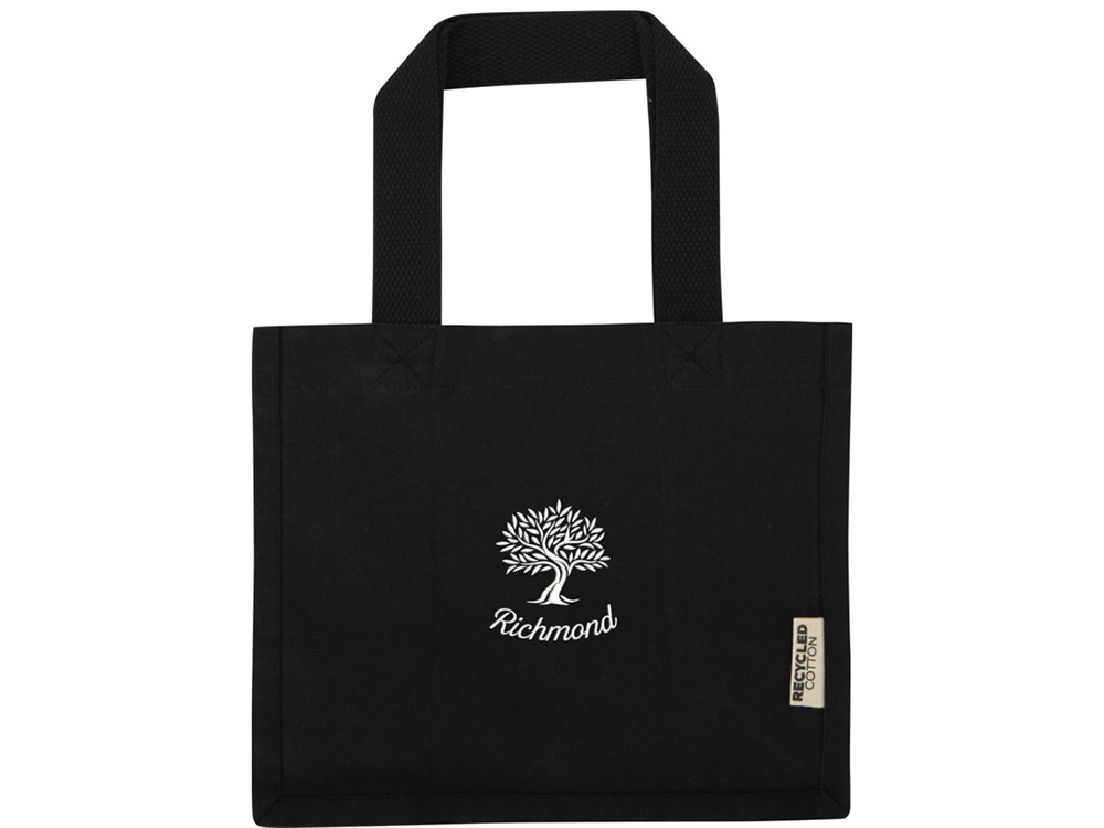 Мини эко-сумка Odessa с клинчиком, изготовленная из переработанного хлопка, сертифицированного согласно GRS, плотностью 220 г/м², объемом 9 л - сплошной черный-5