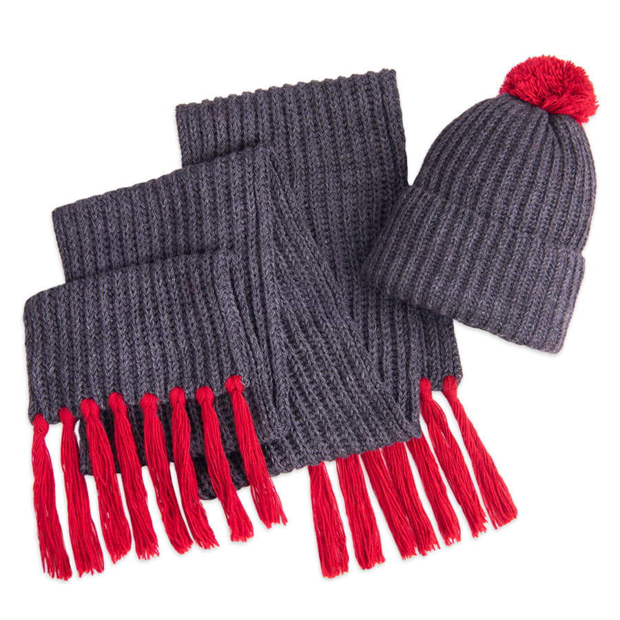 Шапка и шарф GoSnow с ярким помпоном и кисточками, красный-1