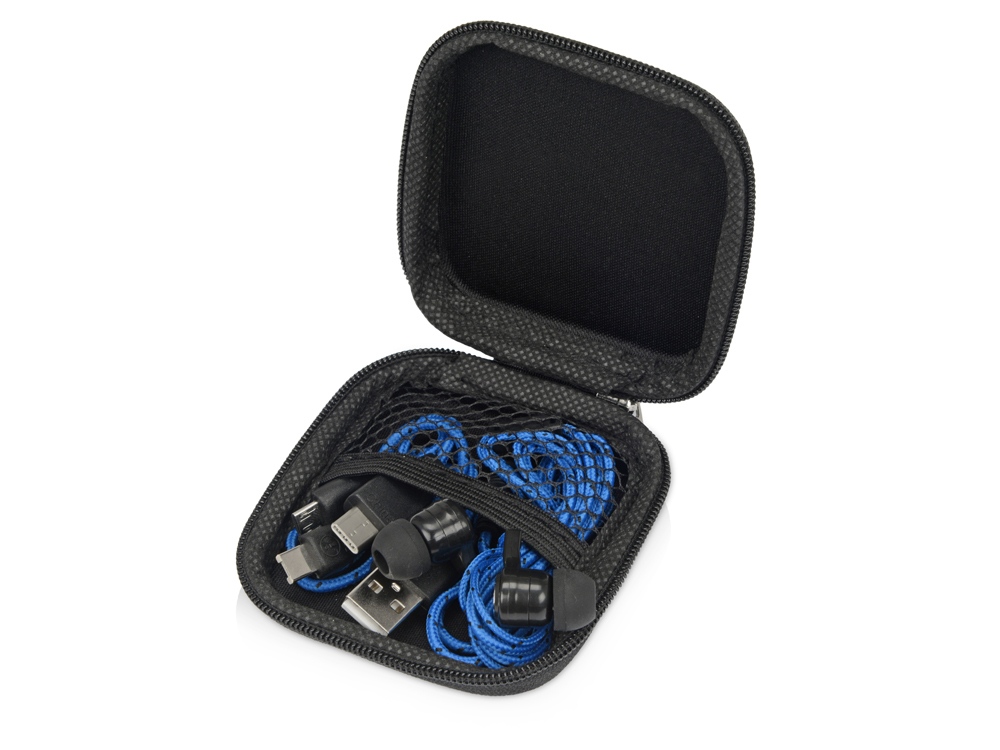 Набор с наушниками и зарядным кабелем 3-в-1 In motion, синий-0