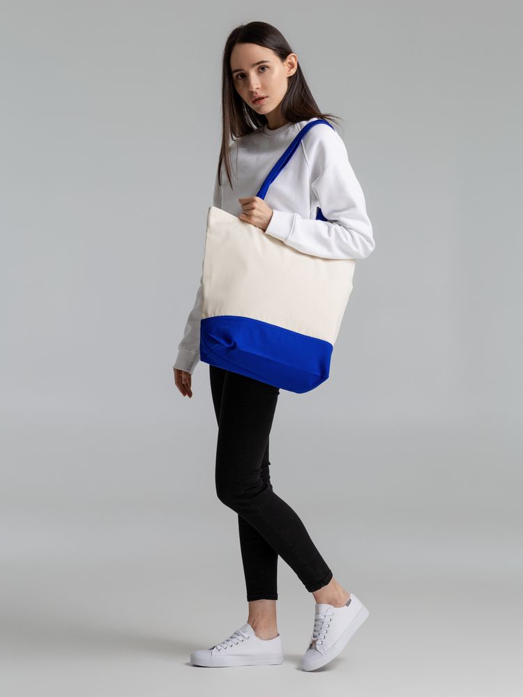 Сумка для покупок на молнии Shopaholic Zip, неокрашенная с синим-4