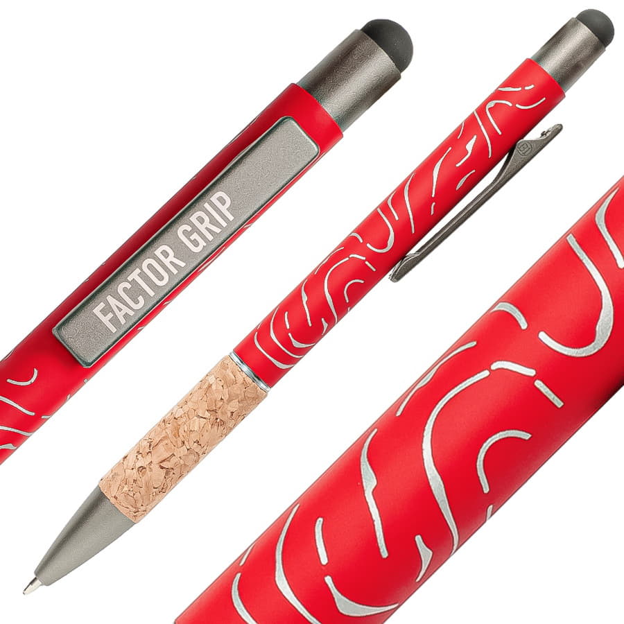 Ручка шариковая FACTOR GRIP со стилусом, красный, серый-1