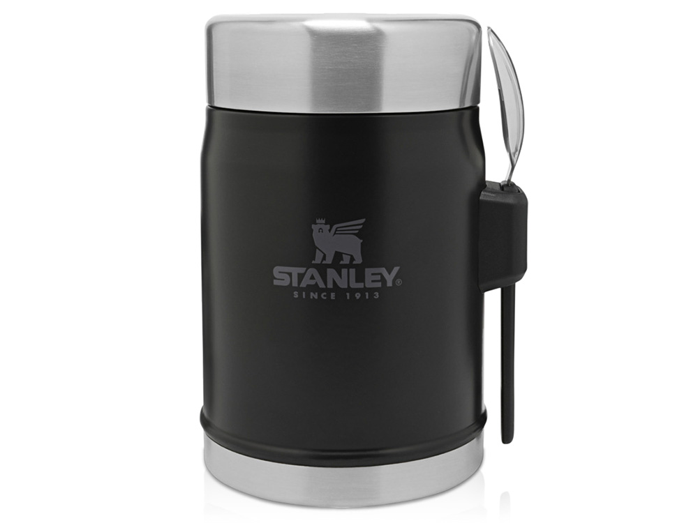 Банка для еды объемом 400 мл с ложкой-вилкой Stanley Legendary - черный матовый-0