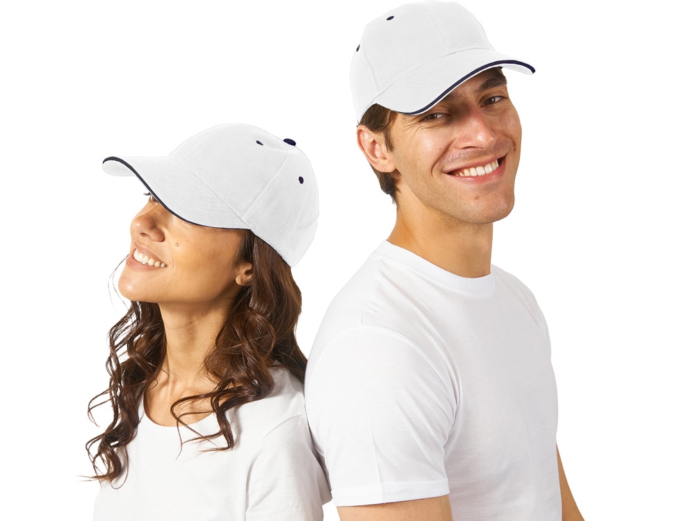 Бейсболка New Castle 6-ти панельная, белый/темно-синий-0