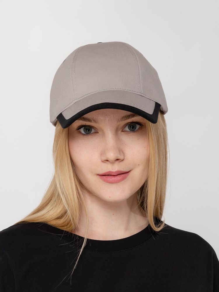 Бейсболка Honor, серая с черным кантом-4