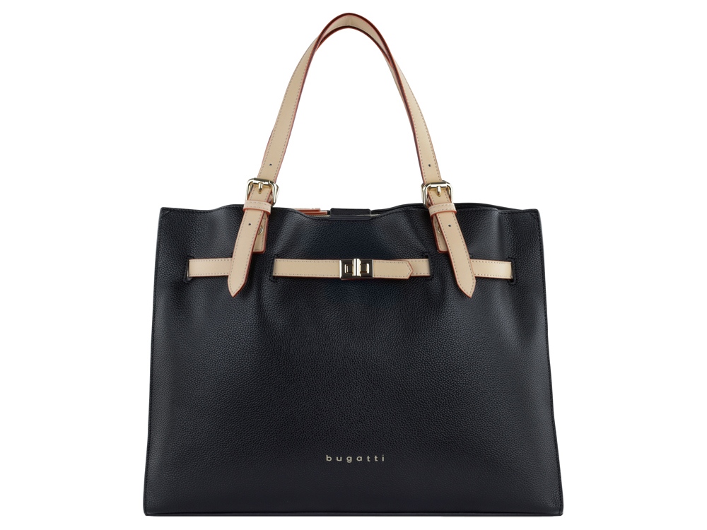 Сумка наплечная женская BUGATTI Ella, черная, полиуретан, 37,5х13,5х28 см-1