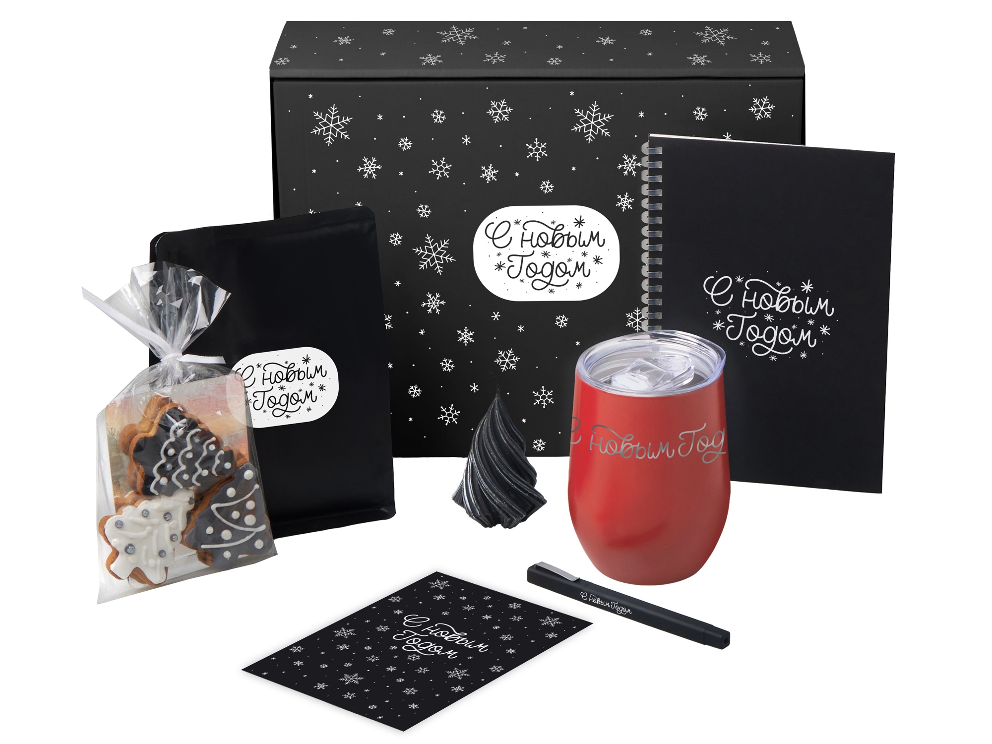 Подарочный набор c термокружкой, блокнотом, ручкой и свечкой, красный-0