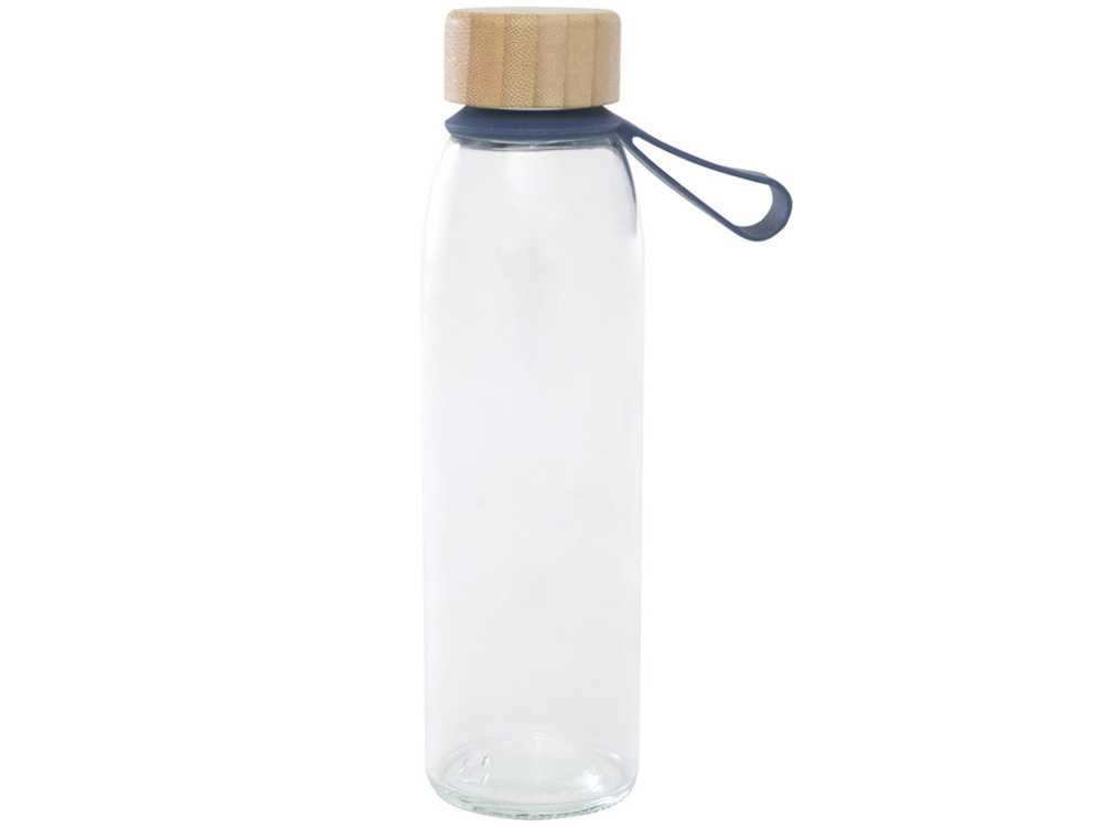 Стеклянная бутылка для воды Porto объемом 500 мл с силиконовой ручкой и бамбуковой крышкой - Синий-1