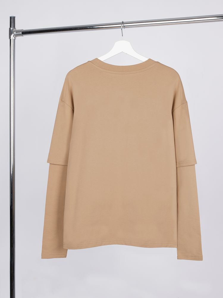 Футболка оверсайз с двойным рукавом Kosmos, бежевая-3