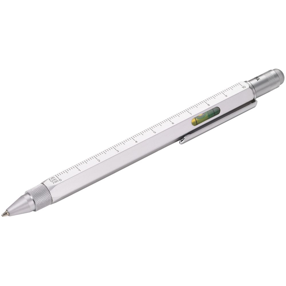 Ручка шариковая Construction, мультиинструмент, серебристая-0