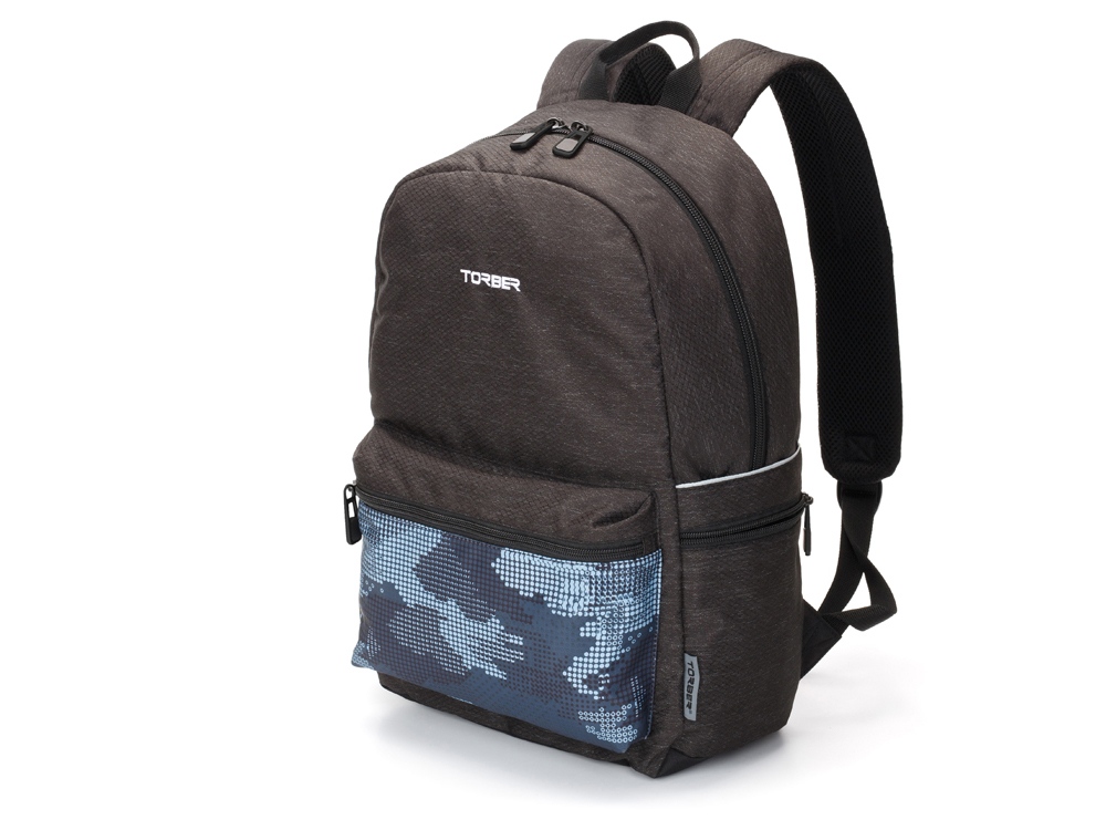 Рюкзак TORBER GRAFFI, серый с карманом синего цвета, полиэстер, 44 x 31 x 18 см-1