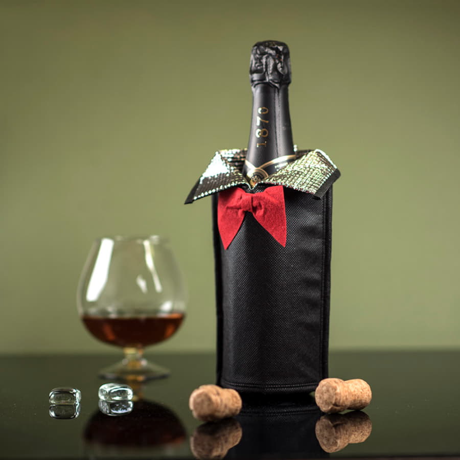 Термочехол на бутылку   "Фрак", красный, черный-2