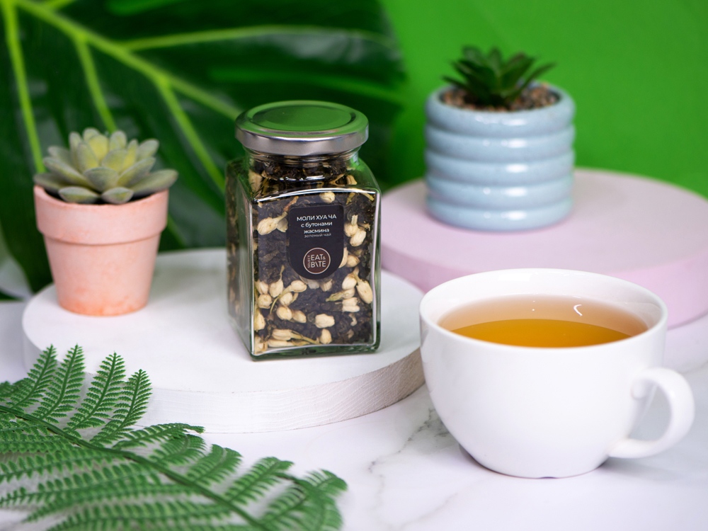 Чай зеленый, серия Bouquet, моли хуа с бутонами жасмина, стеклянная банка-4