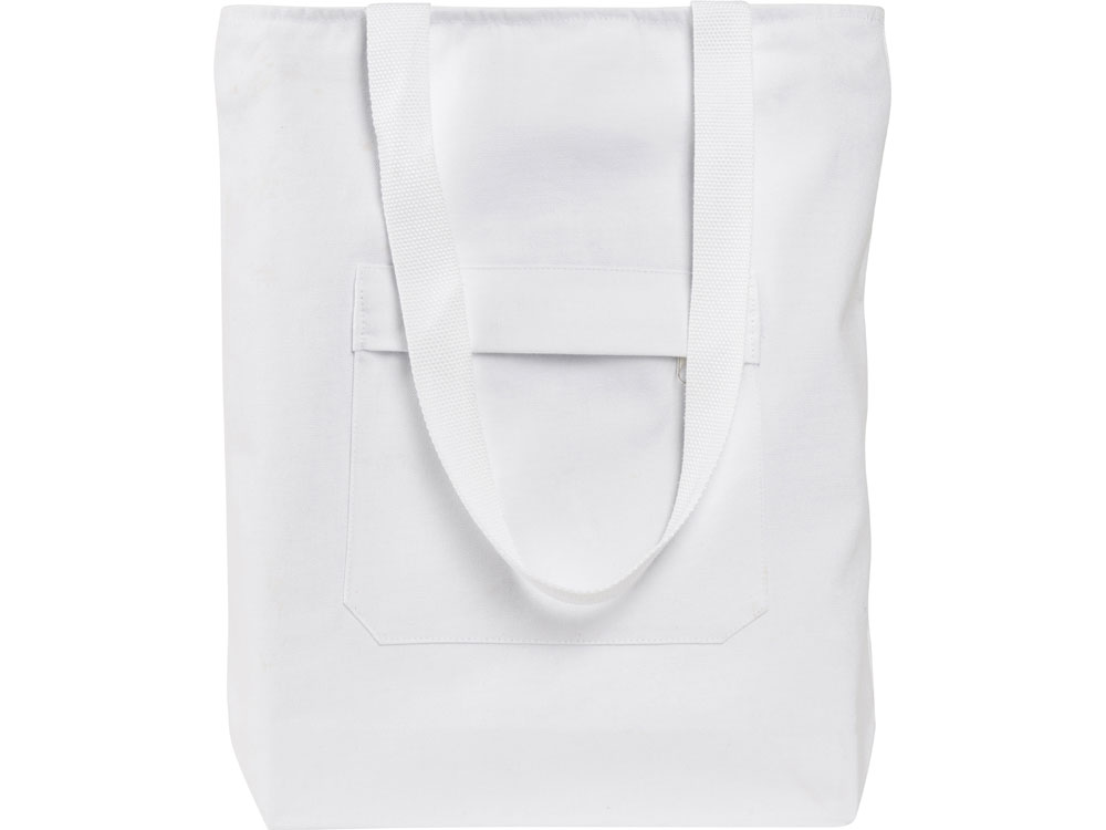 Сумка на молнии Zipper из хлопка 280 г c карманом на молнии спереди, белый-1