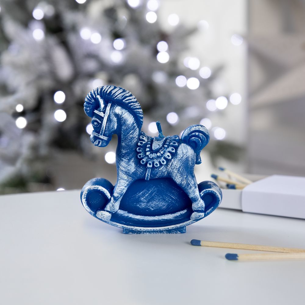 Свеча фигурная «Лошадка-качалка», синяя-2