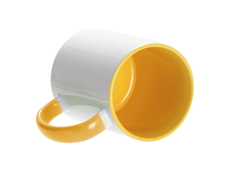 Кружка для сублимации, 330 мл, d=82 мм, стандарт А, белая, желтая внутри, желтая ручка, белый, желтый-1