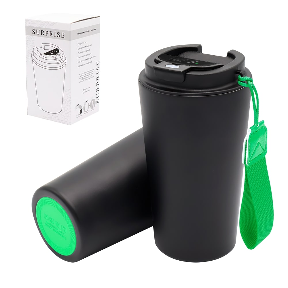 Термокружка Surprise To Go с индикатором, Чёрный/зелёный-0