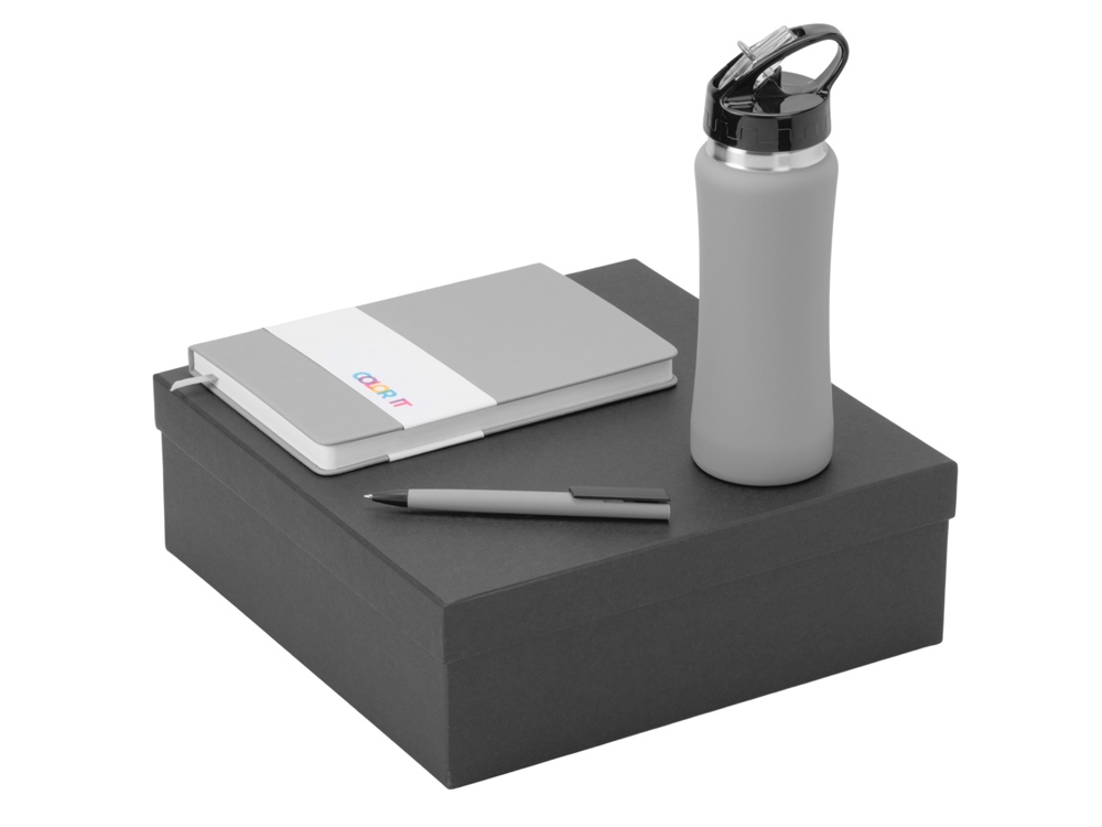 Подарочный набор c блокнотом C2, ручкой и бутылкой, серый-0