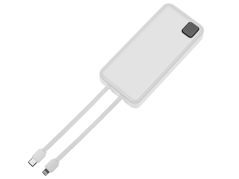Внешний аккумулятор со встроенными кабелями Фрэйм Про, быстрая зарядка, 20000мач, белый-3