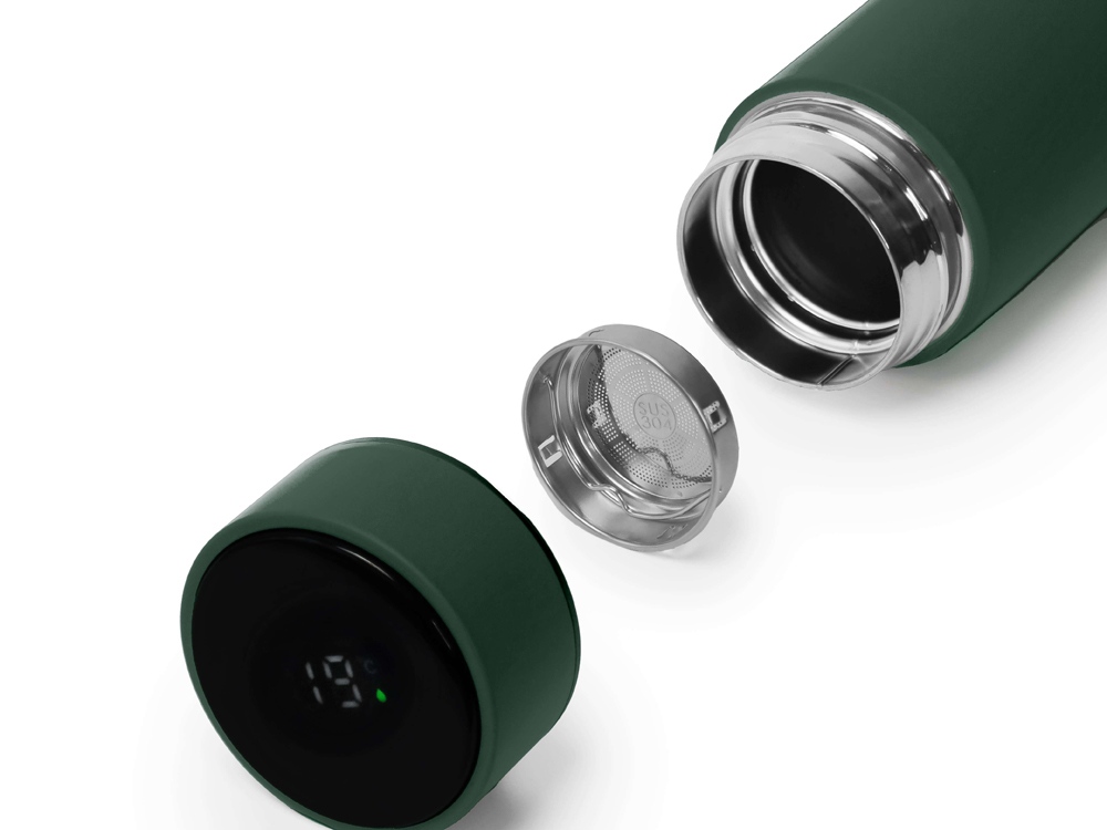 Термос FAMILY MARK LED, soft touch (Тёмно-зелёный)-1