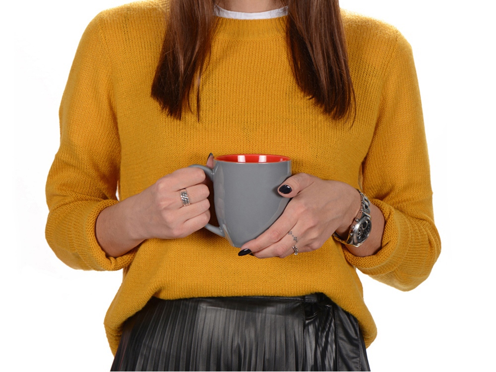 Кружка керамическая Gracy 450мл, серый/красный-2