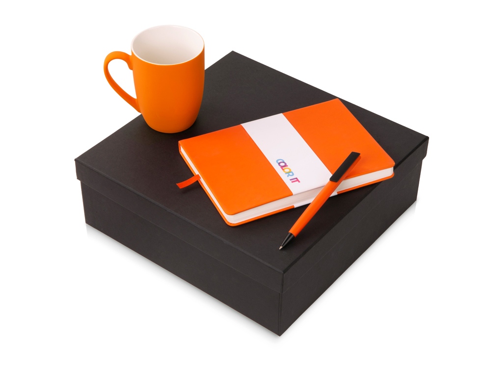 Подарочный набор c блокнотом C2, ручкой и кружкой, оранжевый-0