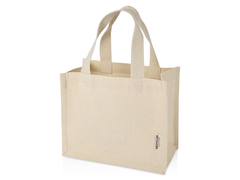 Мини эко-сумка Odessa с клинчиком, изготовленная из переработанного хлопка, сертифицированного согласно GRS, плотностью 220 г/м², объемом 9 л - Натуральный-0