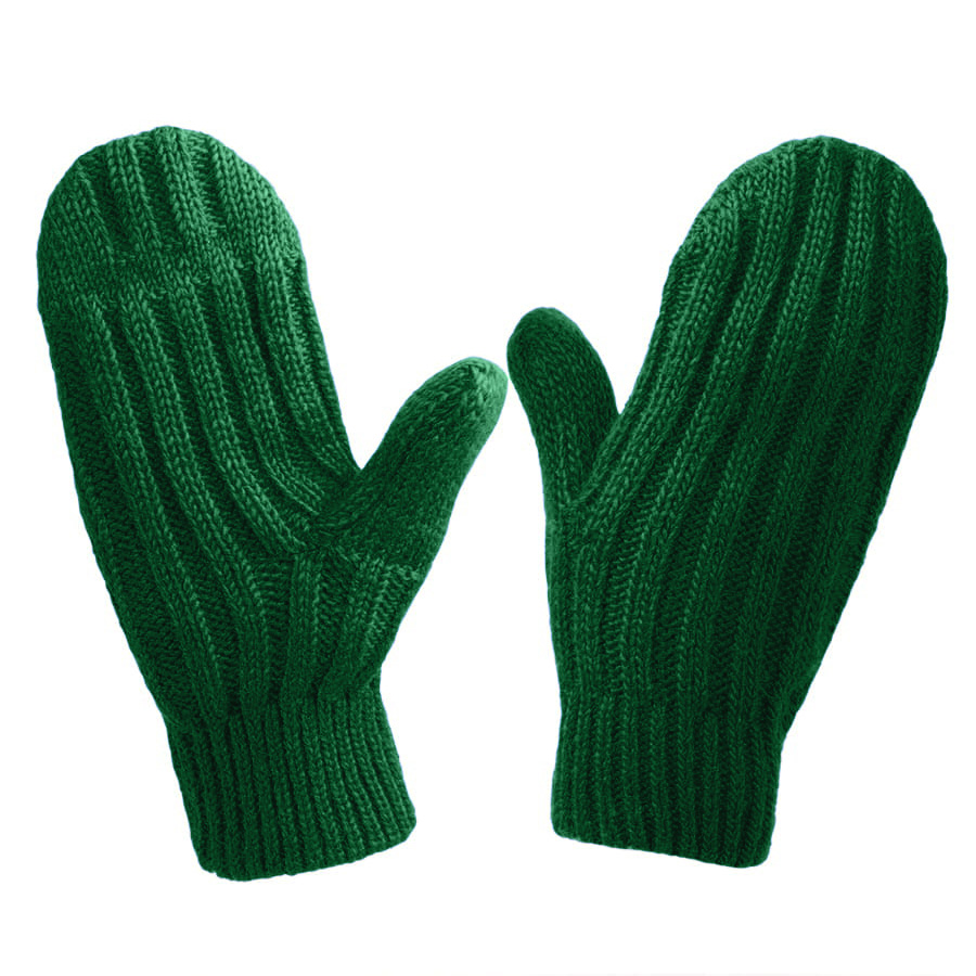 Варежки вязаные НАСВЯЗИ© шерсть/акрил, темно-зелёный-1