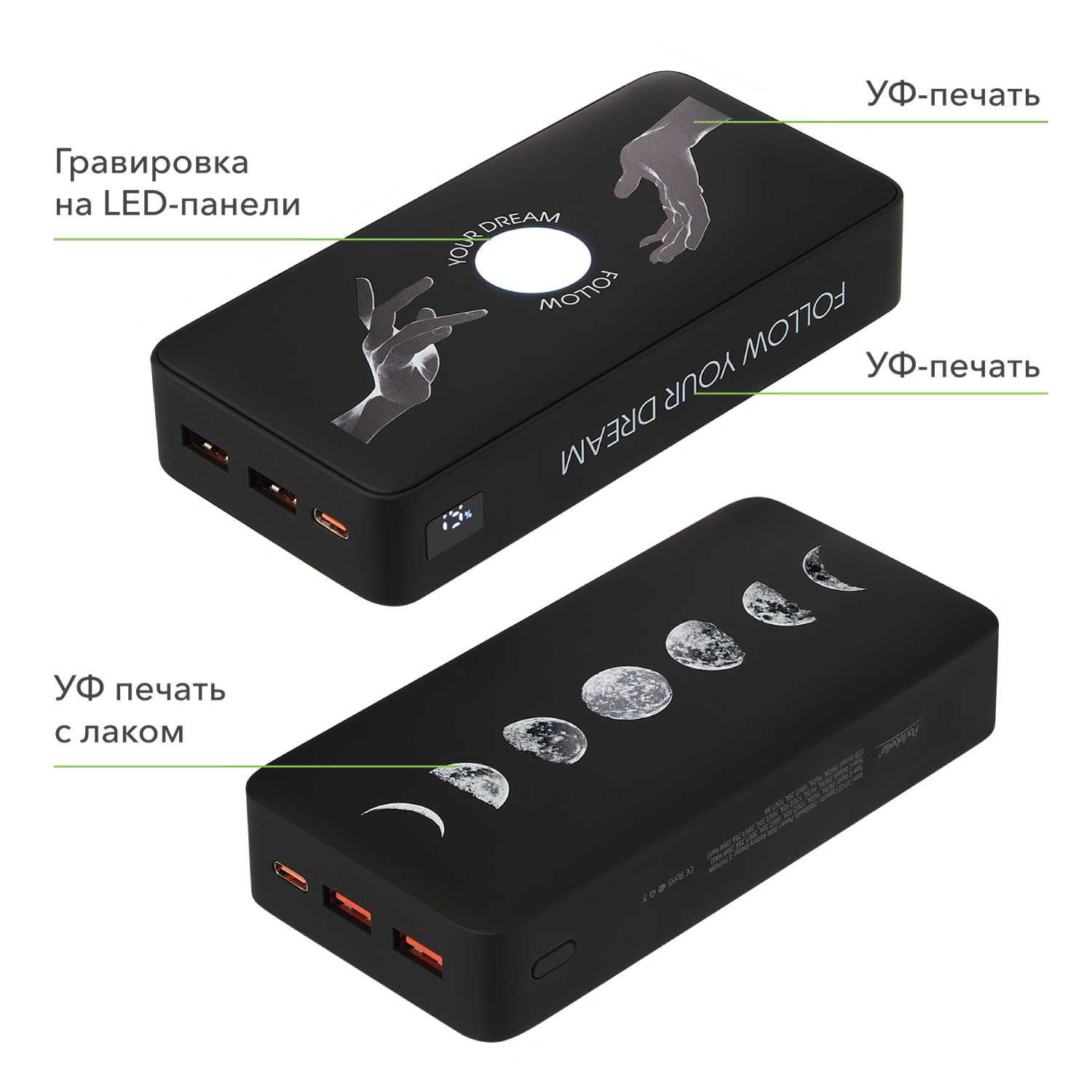 Внешний аккумулятор с подсветкой Ancor PD Plus 20000 mAh, черный-12